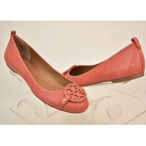 TORY BURCH ORANGE MINI MILLER LIZARD PRINT LEATHER BIG REVA FLAT SZ 6.5M